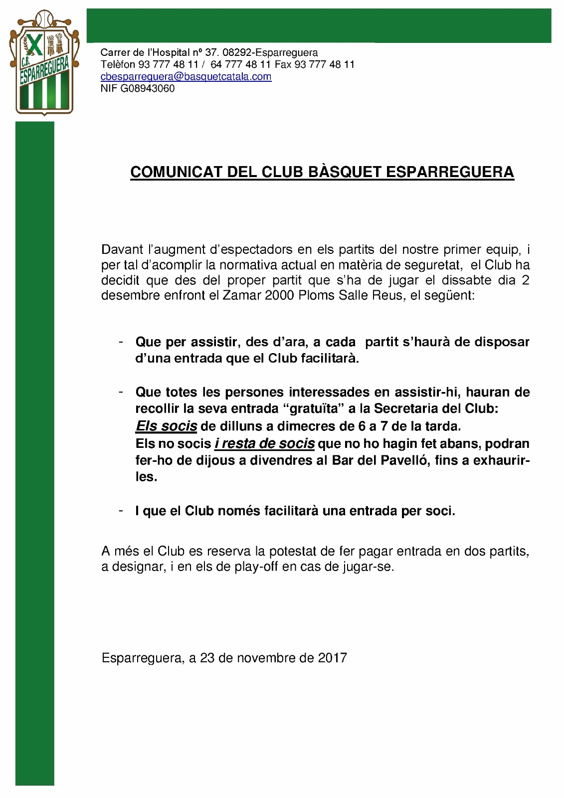 Comunicat del club