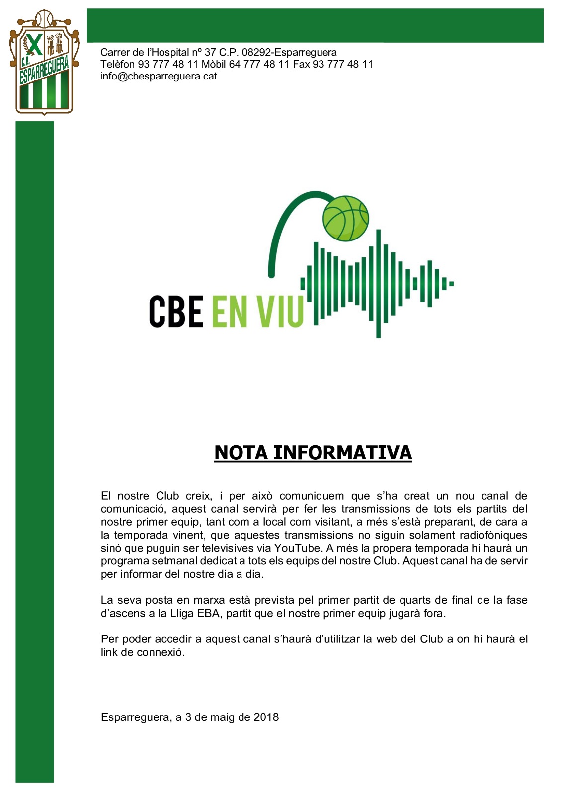 El CBE EN VIU ja està aquí!